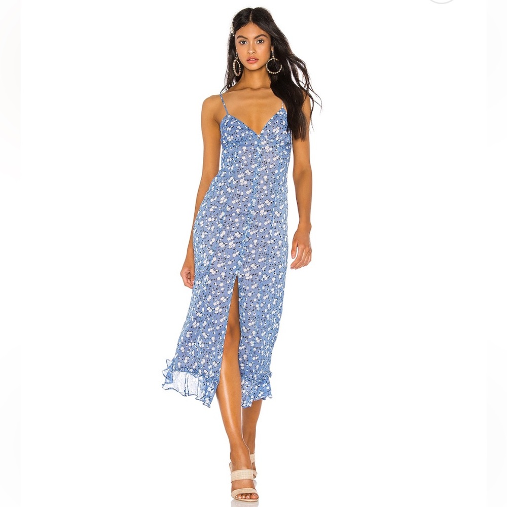 MAJORELLE Quincy Floral Midi Dress in Blue Ditsy